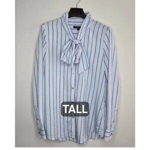 Banana Republic Dillon Shirt M Tall Blue Stripe Tie-Neck Blouse